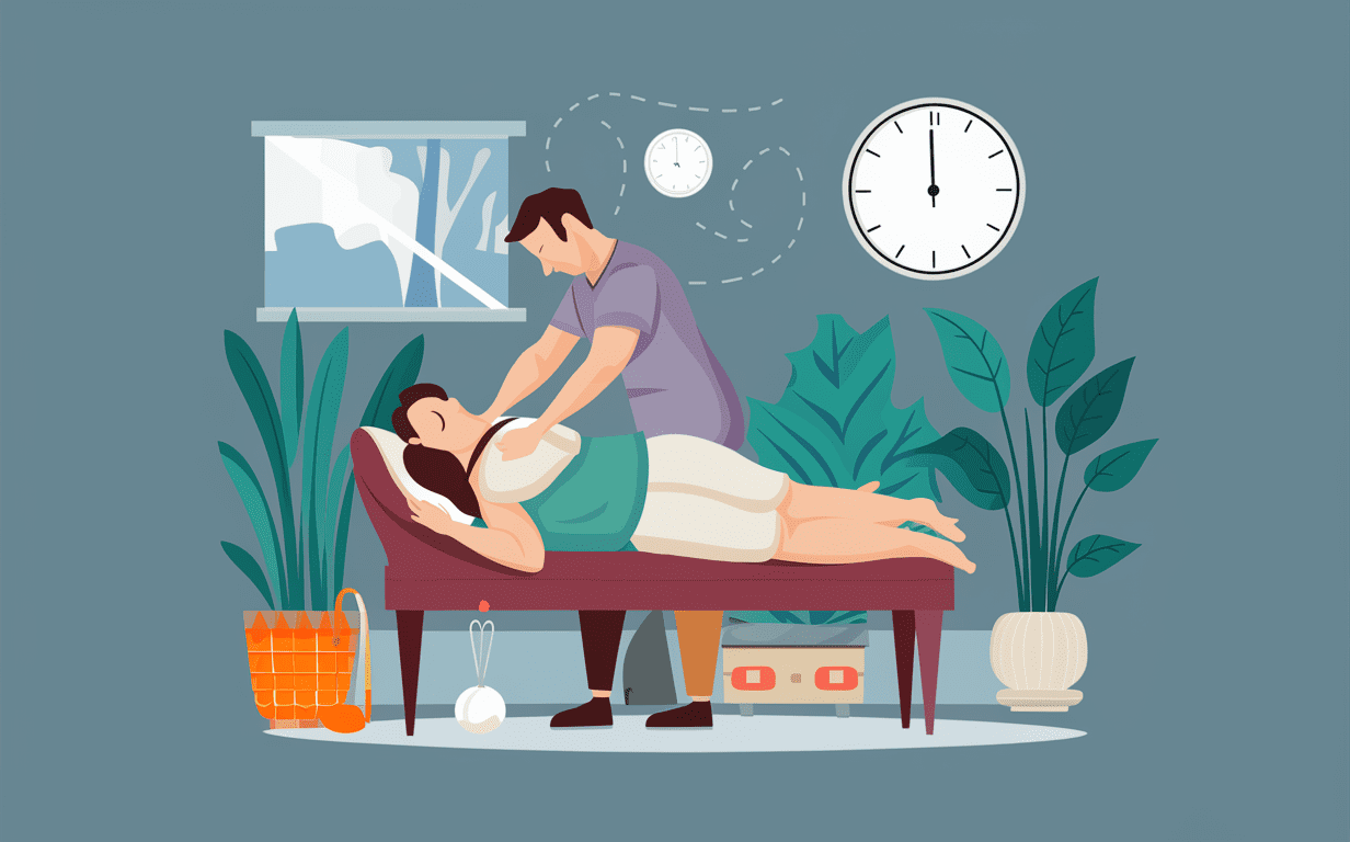 An illustration depicting a chiropractor performing an adjustment on a patient lying on a treatment table