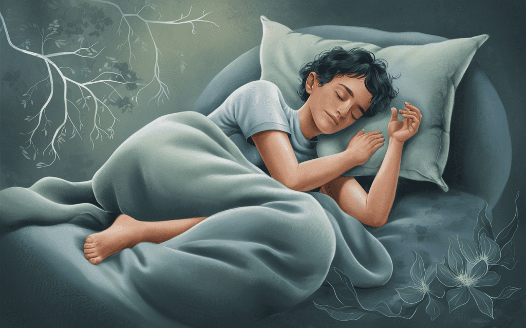 An illustration of a person peacefully sleeping, depicting the benefits of neuropathy therapy for sleep disorders and insomnia.