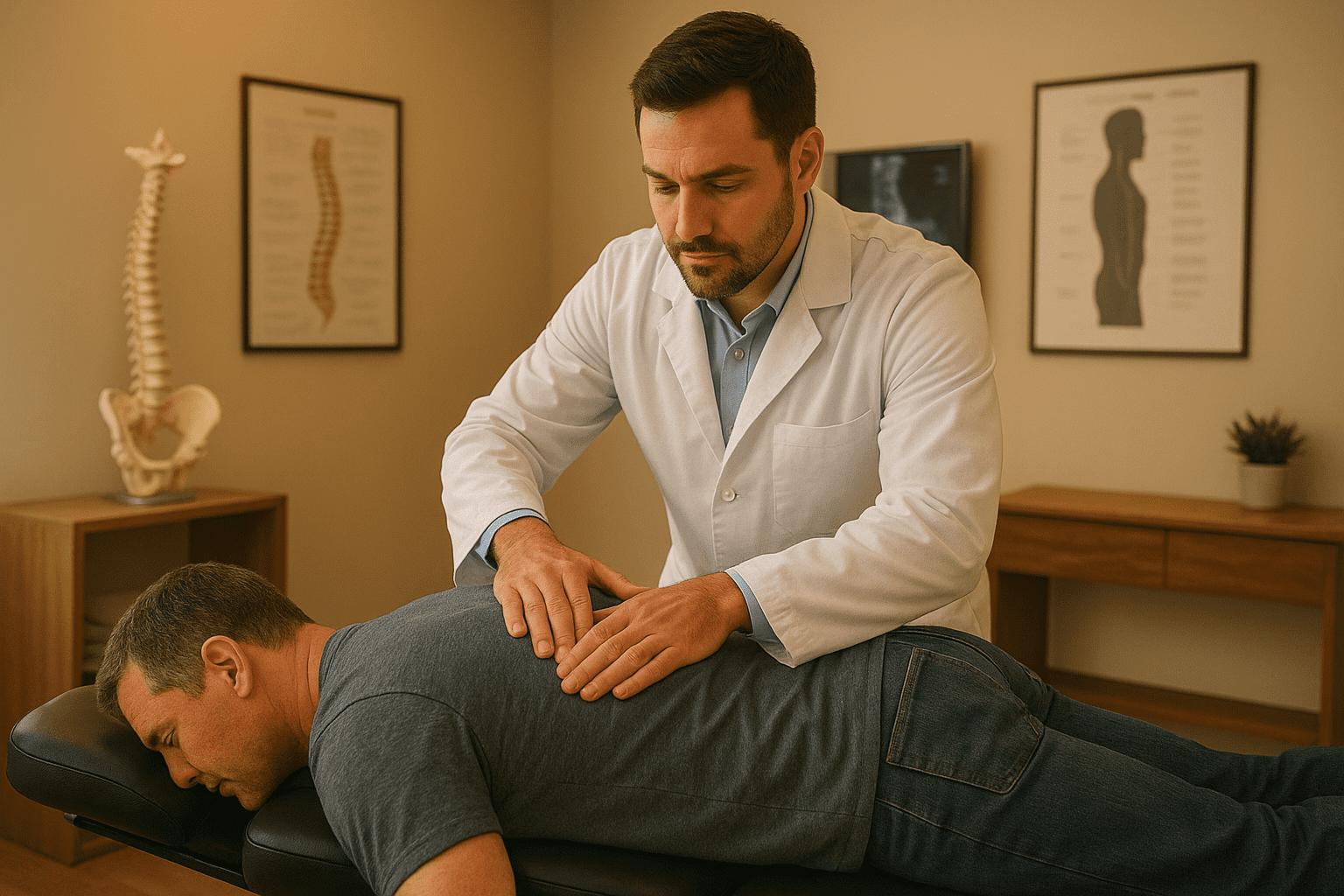 Chiropractor performing a professional back adjustment at Infinity Wellness Center in Bethlehem near Winder, GA.