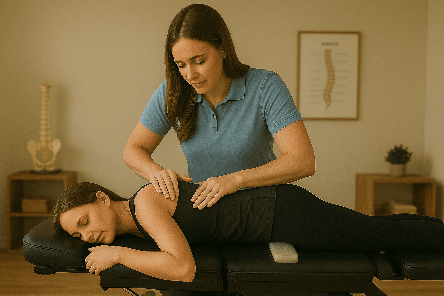 Chiropractor performing a scoliosis spinal adjustment at Infinity Wellness Center in Bethlehem, GA.