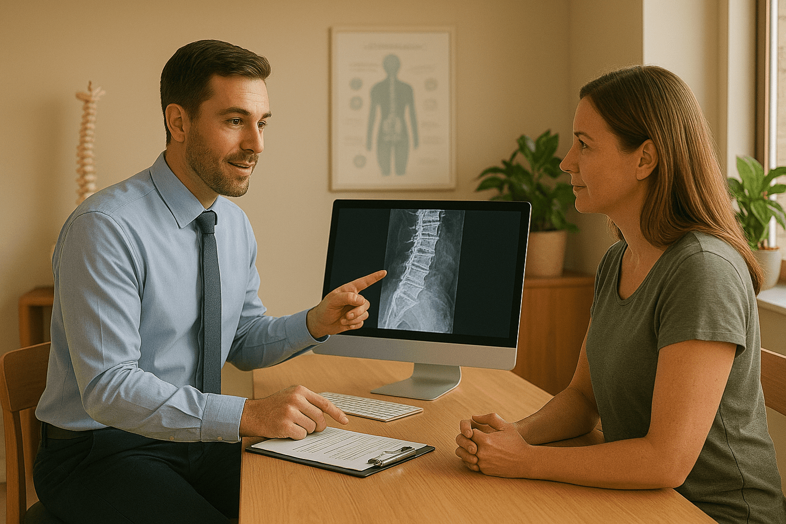 Holistic chiropractor in Bethlehem, GA consulting with a patient at Infinity Wellness Center about comprehensive wellness care.