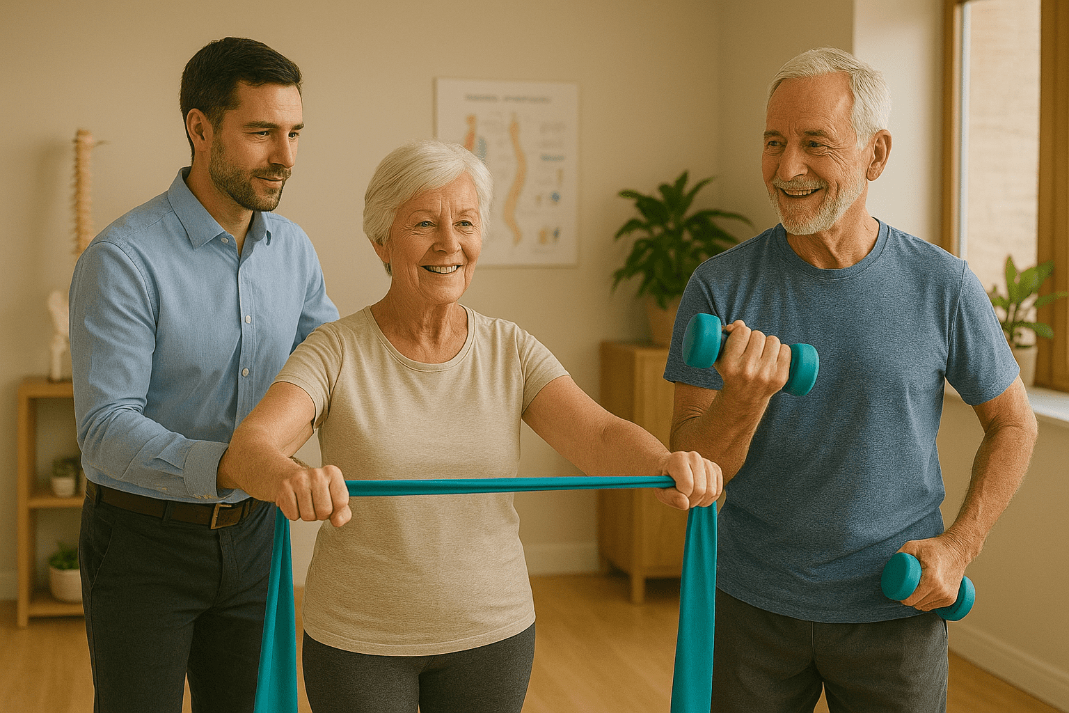 Seniors exercising with professional chiropractic guidance at Infinity Wellness Center in Bethlehem, GA.