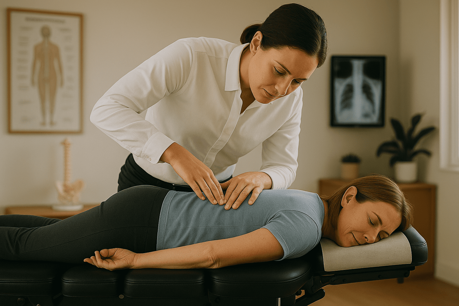 Chiropractor performing spinal manipulation on a patient at Infinity Wellness Center in Bethlehem, GA.