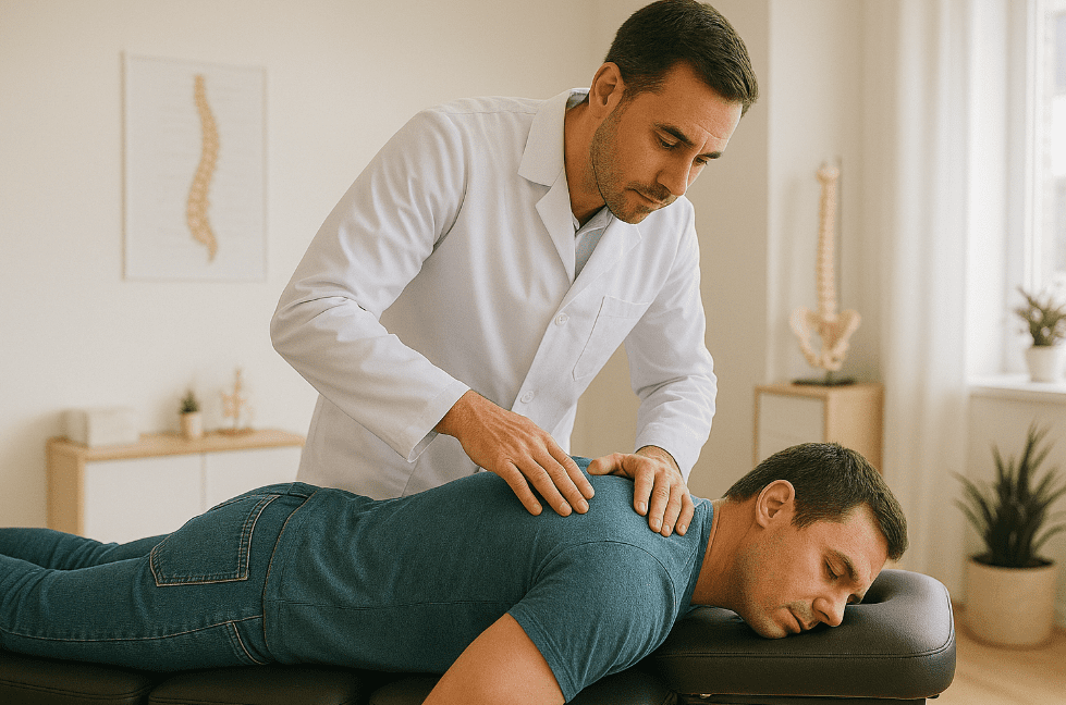Chiropractor in Winder, GA performing spinal adjustment in a bright modern clinic.