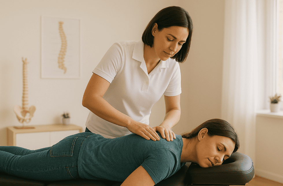 Chiropractor in Winder, GA aligning a patient’s spine in a modern clinic.